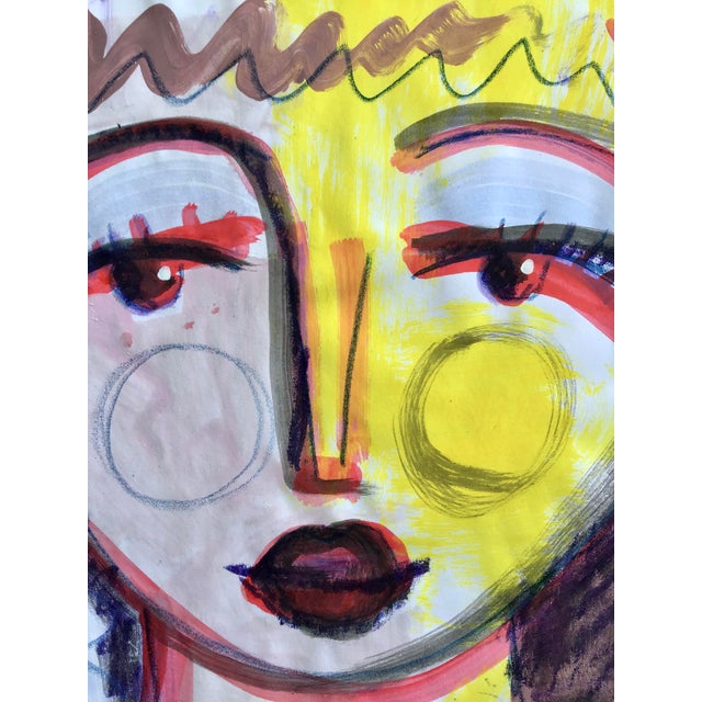 Contemporary Paintings by CL Auker, Mixed Media Colorful Face Triptych on Paper For Sale - Image 10 of 15
