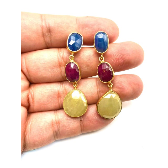 Early 21st Century Bochic "Capri" Ruby & Multi Rough Cut Sapphire Earrings Set In 18K Gold & Silver For Sale - Image 5 of 8