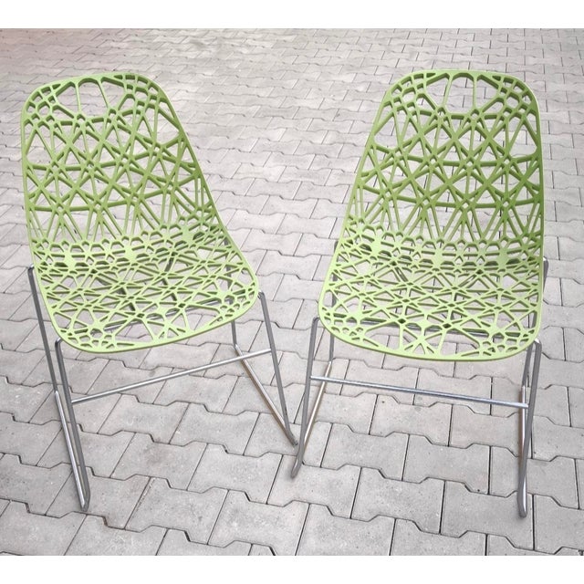 Contemporary Vintage Green Nylon Dining Chairs by Crassevig, 2005, Set of 2 For Sale - Image 3 of 5