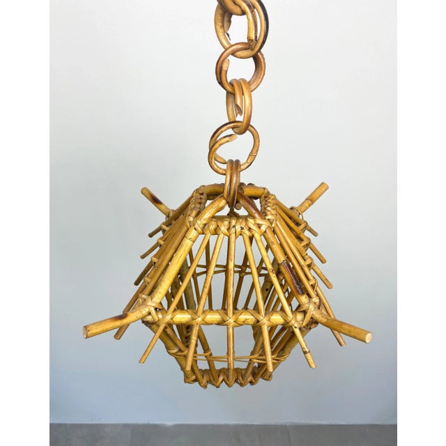 1960s Bamboo & Rattan Lantern Chandelier Pendant, Italy, 1960s For Sale - Image 5 of 10
