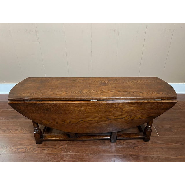 Antique English Oak Coffee Table Drop Leaf Jacobean Wake Table Gateleg C1930 For Sale - Image 4 of 18