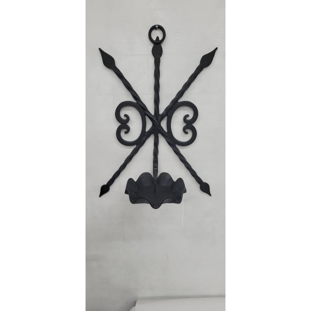 Vintage Black Wrought Iron Candelabra Wall Sconce Candlesticks Candle Holder Gothic Arrow Design Medieval Castle Decor In...