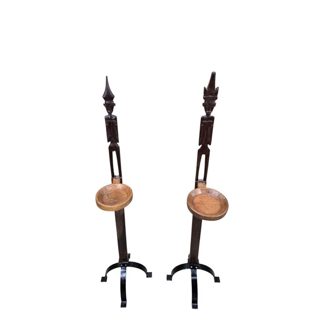 Contemporary Vintage Tribal Carved Wood Figural Drink Stands/Pedestals – Pair For Sale - Image 3 of 9