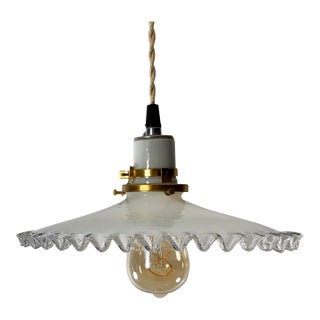 French White Opaline Glass “Frill” Pendant Light, 1930s For Sale