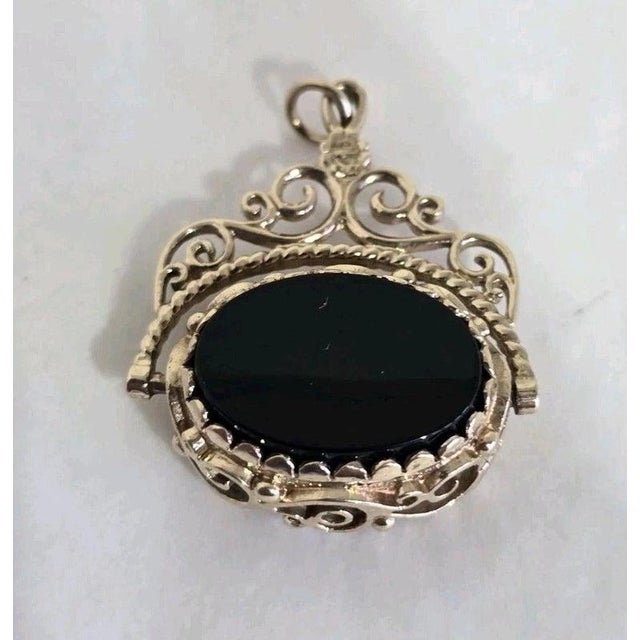 Black Vintage 9ct Yellow Gold, Tigers Eye, and Black Onyx Fob Pendant, London, 1970 For Sale - Image 8 of 11