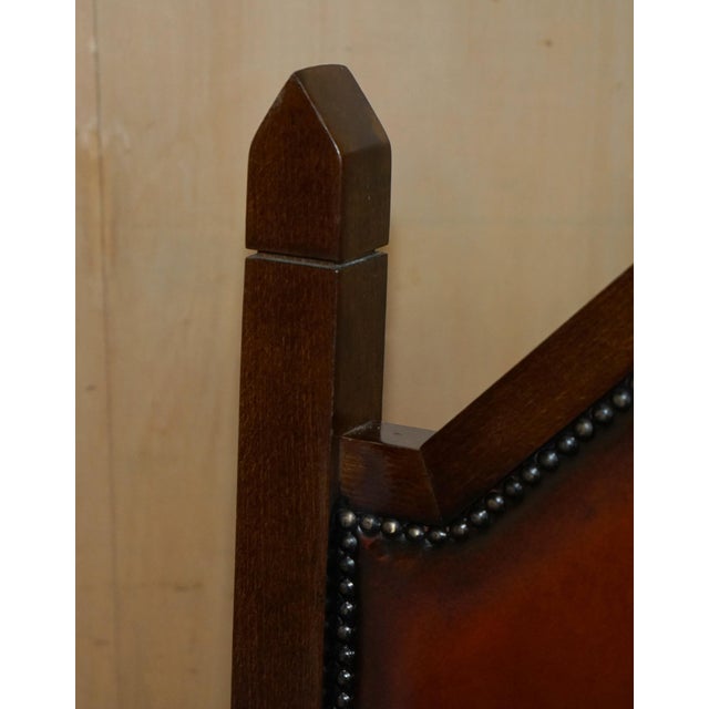 Gothic Revival Chairs in Brown Leather, Set of 4 For Sale - Image 17 of 18