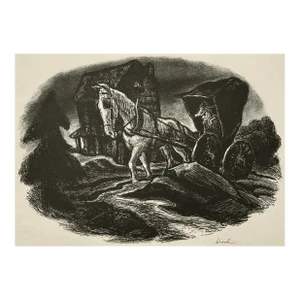 Richard Hood - Wpa Nocturne Expressionist Horse and Carriage Lithograph, Signed (C.1936)