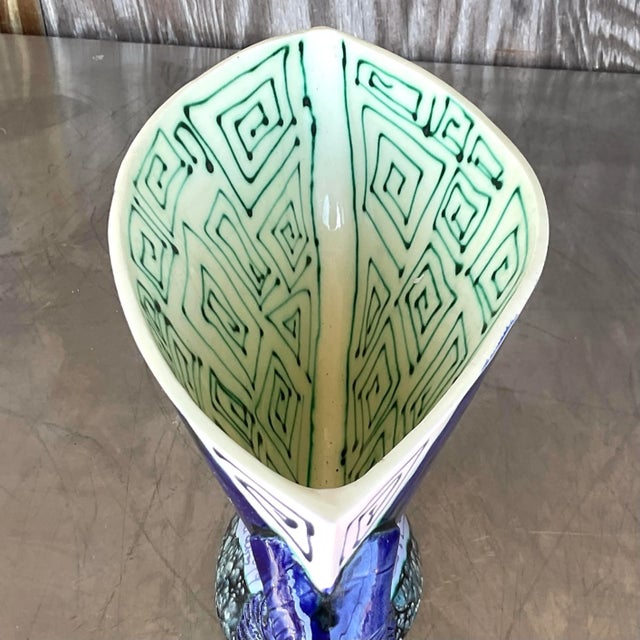 Vintage Signed Hand Painted Glazed Ceramic Vessel For Sale In West Palm - Image 6 of 15
