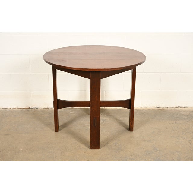 Mission Stickley Brothers Antique Mission Oak Arts & Crafts Center Table or Lamp Table, Circa 1910 For Sale - Image 3 of 10