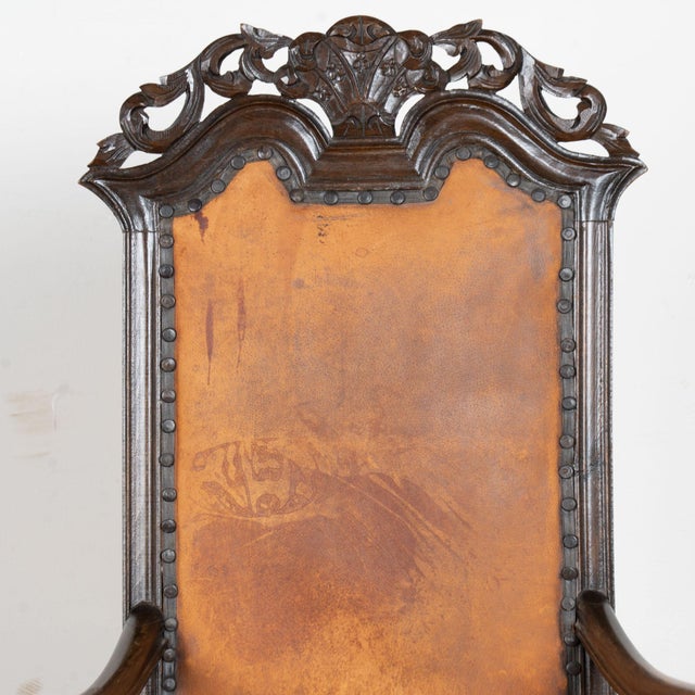 Late 19th Century Late 19th Century Swedish Oak Carved Armchair With Vintage Leather For Sale - Image 5 of 16