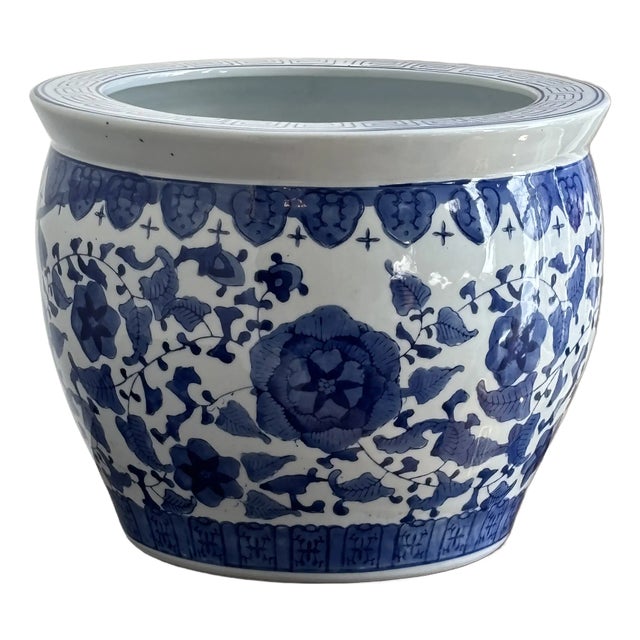 1980s Large Chinoiserie Fishbowl Style Porcelain Planter For Sale