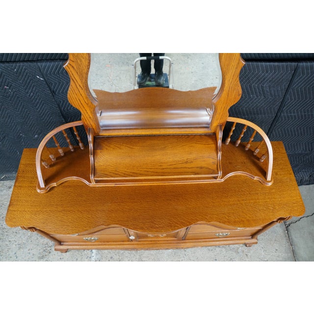 Late 20th Century Lexington Victorian Sampler Collection Oak 391 Spindle Mirror Dresser Chest For Sale - Image 12 of 18