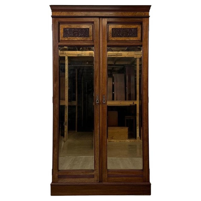 Antique Early 20th Century English Edwardian Walnut Wardrobe For Sale - Image 4 of 10