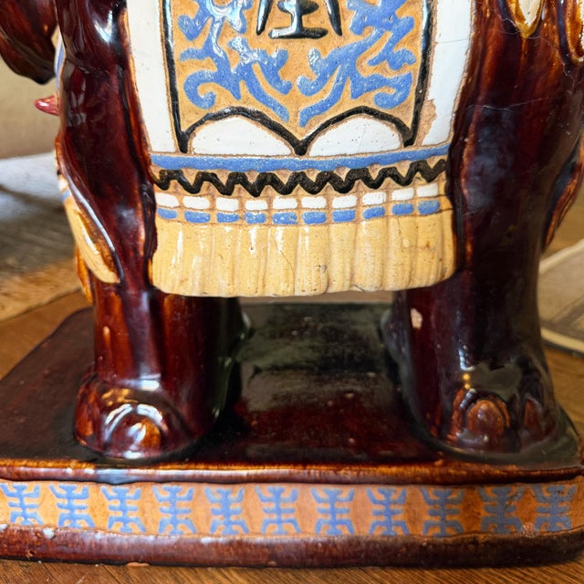 Mid 20th Century Large Lucky Chinoiserie Elephant Plant Stand in Oxblood and Polychrome Glaze For Sale - Image 9 of 9