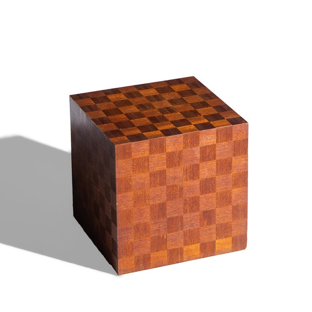 Wood Thayer Coggin Style Mid Century Walnut Parquet Cube End Table For Sale - Image 7 of 7