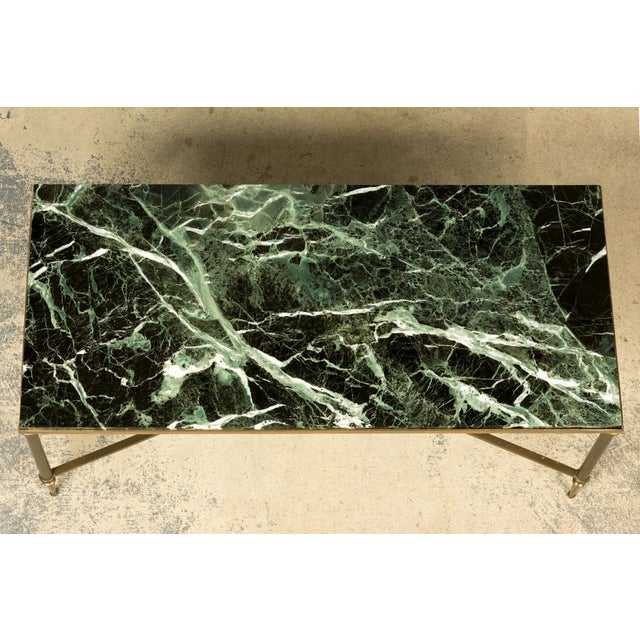Maison Jansen Mid-20th Century French Maison Jansen Style Brass and Green Marble Coffee Table For Sale - Image 4 of 18