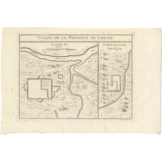 Antique Map of Two Cities in the Province of Shanxi or Chensi, 1748 For Sale