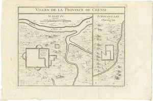 Antique Map of Two Cities in the Province of Shanxi or Chensi, 1748