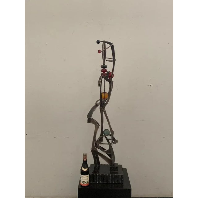 Unknown Artist, Futuristic Juggler Sculpture, Wrought Iron and Colored Resin For Sale - Image 11 of 12