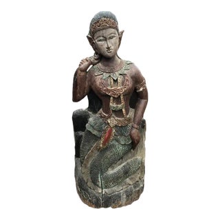 Antique Asian Handmade Wooden Statue For Sale