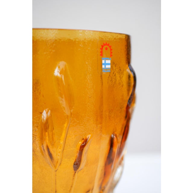 A lovely rather large vintage glass vase made by talented Kaj Blomqvist known as “Malja”, Humppila, Finland. A dark orange...