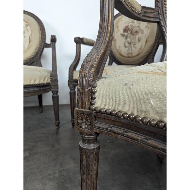 Louis XVI Style Sofa, Armchairs and Chairs in Aubusson Tapestry, Set of 5 For Sale - Image 16 of 18