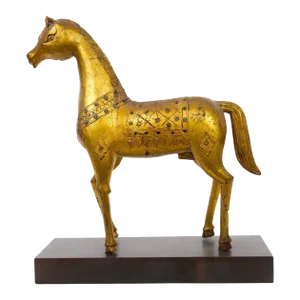 Hand Carved Gilt Gold / Wood Base Decorative Horse Sculpture