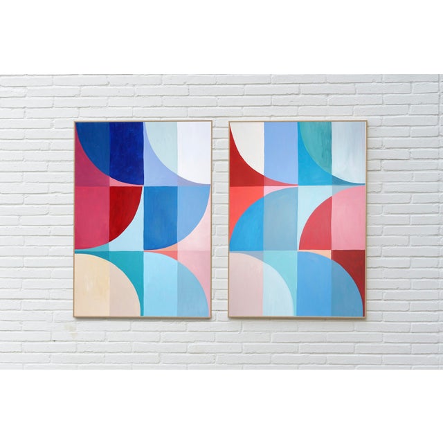 2020s 2026, Bauhaus Geometry, Large Diptych, Nautical Day Trip, Acrylic Paint on Watercolor Paper by Natalia Roman For Sale - Image 5 of 9