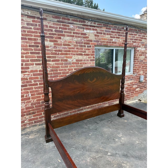 Wood Henkel Harris Vine Carved Flame Mahogany Hand Carved 4 Post King Bed Frame For Sale - Image 7 of 18