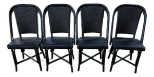 1990s Black Wicker Texture Dining Chairs - Set of 4