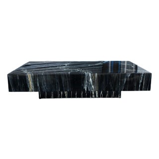 1970s Italian Black Faux Marble Floating Coffee Table Designed by Willy Rizzo For Sale
