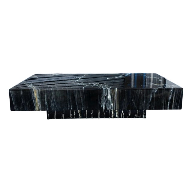 1970s Italian Black Faux Marble Floating Coffee Table Designed by Willy Rizzo For Sale