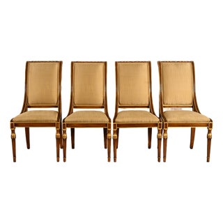 Karges French Regency Louis XVI Carved Walnut and Gold Gilt Dining Chairs | Set of Four For Sale