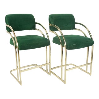 Comtemporary Shell Brass Cantilever Bar Stools - a Pair For Sale