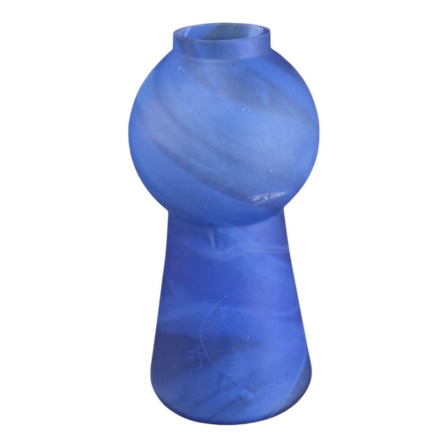 Mid-Century Modern Italian Art Glass Blue Swirl Unusual Shape Vase For Sale