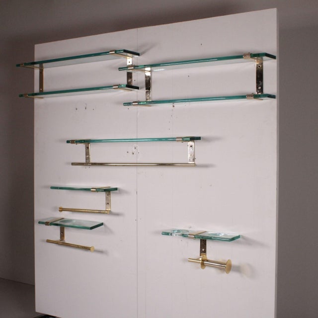 Gold Glass and Brass Bathroom Set in the style of Fontana Arte, Set of 6 For Sale - Image 8 of 8