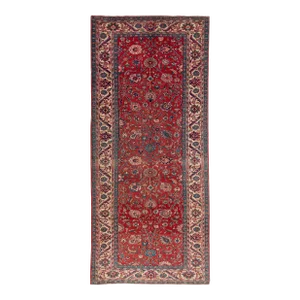 1960s Vintage Persian Tabriz Handmade Floral Red Wool Runner