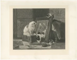 Henriette Ronner, Curiosity Reflected: Cats and Kittens, 1894, Print