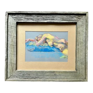 Vintage Original Impressionist Pastel Drawing of Nude Reclining Woman