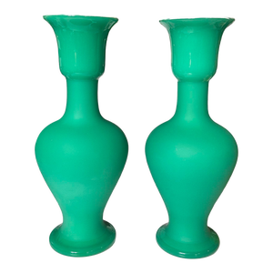 Pair of 19th Century French Large Green Opaline Glass Vases