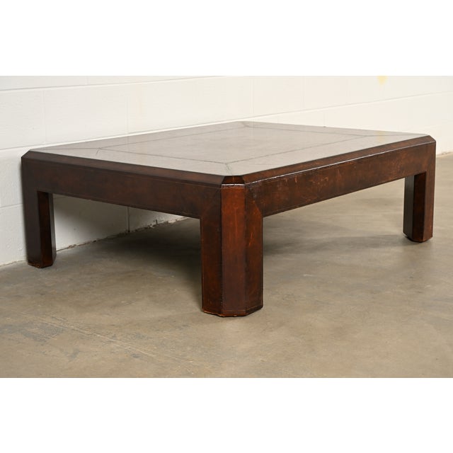Maitland Smith Mid-Century Modern Hollywood Regency Leather Wrapped Coffee Table or Cocktail Table For Sale - Image 10 of 10