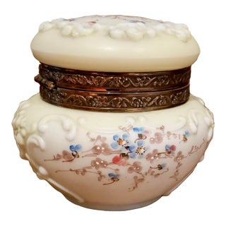 Antique Wavecrest Hinged Floral Decorated Dresser Jar For Sale
