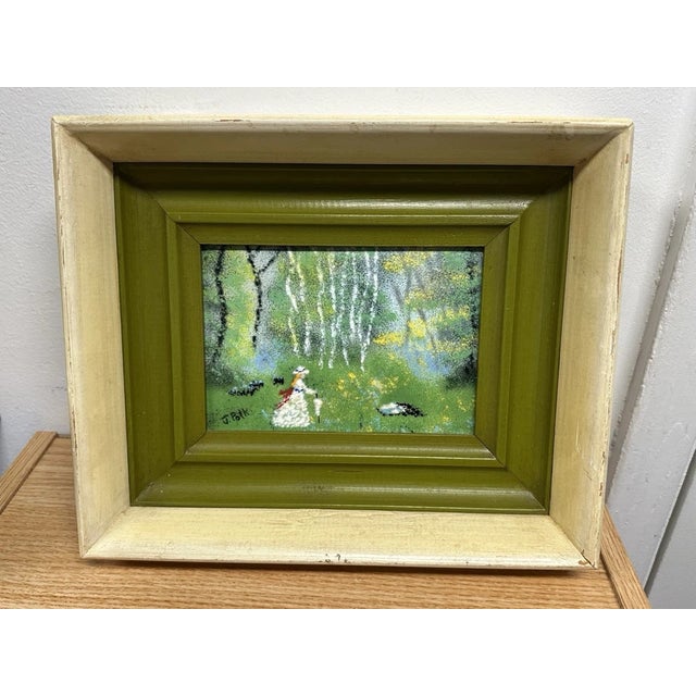 This is a pair of 2 vintage enamel on copper impressionist paintings by J. Polk. They are in matching frames, one depicts...