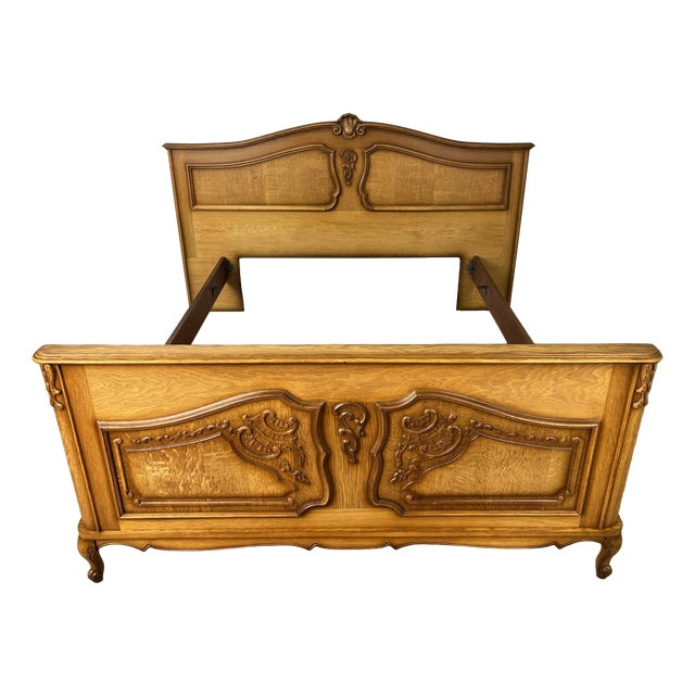 Vintage Louis XVI French Double Frame with Carved Headboard For Sale