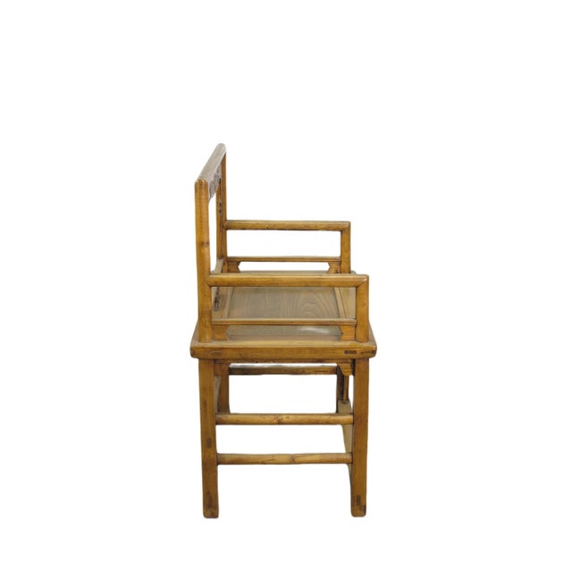 Brown Pair Antique Chinese Low Back Bat Armchair For Sale - Image 8 of 12