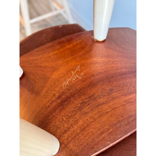 1990s Set of 3 Signed Stephen Swift Cherry and Ash Bar Stools (1996) For Sale - Image 5 of 7
