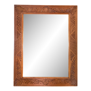 Antique Hand Chip Carved Wood Wall Mirror