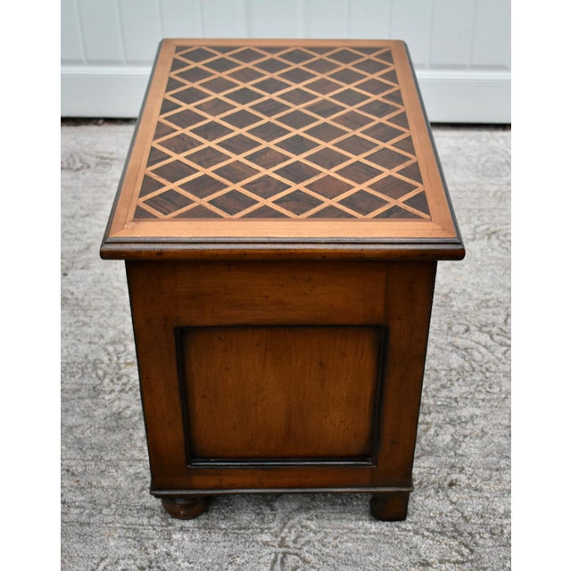 Brown Wood Accent Chest Nightstand French Louis XIII Style Small 3 Drawer Parquet Top For Sale - Image 8 of 12