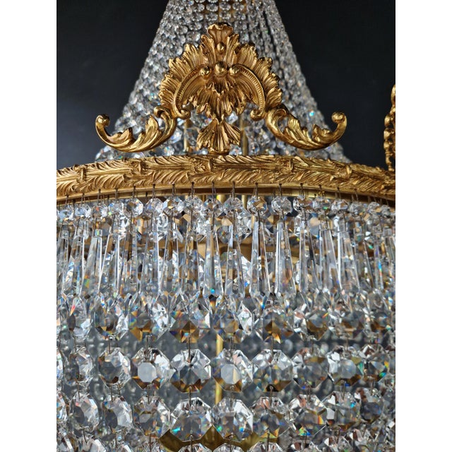 21st Century Brass Basket Empire Sac a Pearl Chandelier Crystal and Antique Gold For Sale - Image 12 of 12