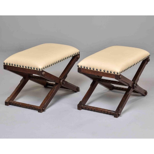 Early 20th Century French Stools or Benches With New Leather - Pair For Sale - Image 9 of 12